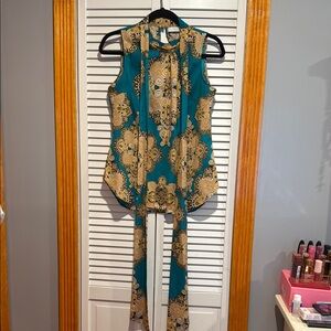 New York & Company Teal and Gold Blouse